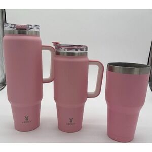 Lot Of 3 Pink Insulated Tumblers Meoky Handled Ozark Trail Stainless